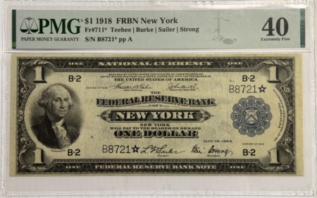 Large Federal Reserve Notes 1918 $1 FEDERAL RESERVE BANK NOTE-NEW YORK, STAR, FR-711*, PMG EF-40, SCARCE!
