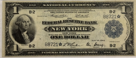 Large Federal Reserve Notes 1918 $1 FEDERAL RESERVE BANK NOTE-NEW YORK, STAR, FR-711*, PMG EF-40, SCARCE!