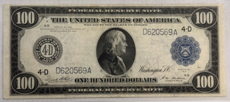 Large Federal Reserve Notes 1914 $100 FEDERAL RESERVE NOTE-CLEVELAND, FR-1099, PCGS CURRENCY VF-35!