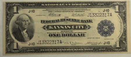 Large Federal Reserve Notes 1918 $1 FEDERAL RESERVE BANK NOTE-KANSAS CITY, PMG GEM UNC-66 EPQ; UNIMRPOVABLE!