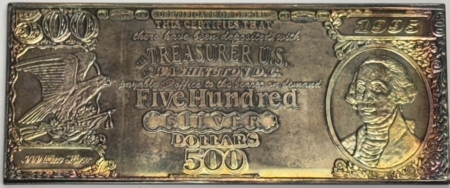 Bullion 1995 8 OZ .999 FINE SILVER VINTAGE HALF POUND BAR, $500 SILVER DESIGN, PRETTY