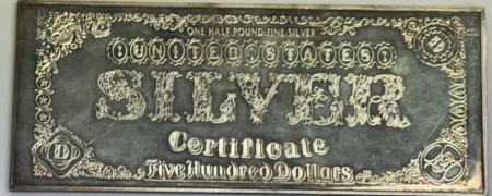 Bullion 1995 8 OZ .999 FINE SILVER VINTAGE HALF POUND BAR, $500 SILVER DESIGN, PRETTY