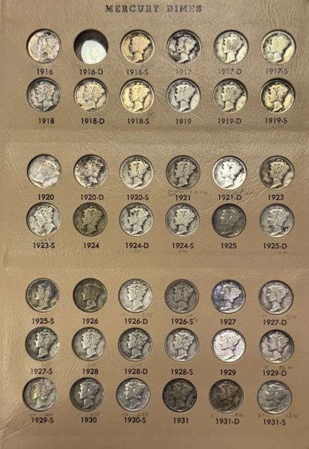 Mercury Dimes 1916-1945-S 79 COIN PARTIAL MERCURY DIME SET W/ EXTRAS – G-AU MOSTLY VG+, DANSCO