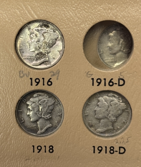 Mercury Dimes 1916-1945-S 79 COIN PARTIAL MERCURY DIME SET W/ EXTRAS – G-AU MOSTLY VG+, DANSCO