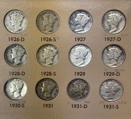 Mercury Dimes 1916-1945-S 79 COIN PARTIAL MERCURY DIME SET W/ EXTRAS – G-AU MOSTLY VG+, DANSCO