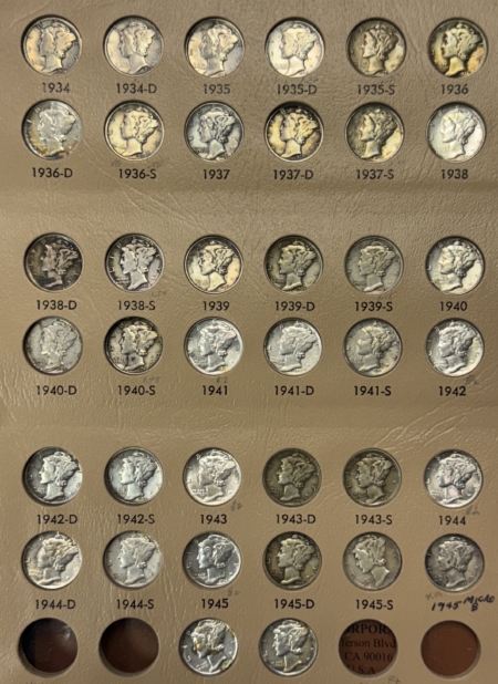 Mercury Dimes 1916-1945-S 79 COIN PARTIAL MERCURY DIME SET W/ EXTRAS – G-AU MOSTLY VG+, DANSCO
