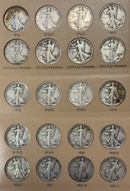 New Store Items 1916-1947-D WALKING LIBERTY HALF DOLLAR 65 COIN COMPLETE SET, DANSCO, MOSTLY VG+