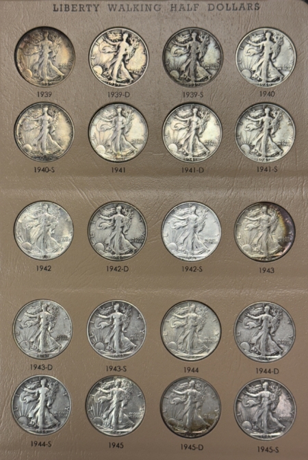 New Store Items 1916-1947-D WALKING LIBERTY HALF DOLLAR 65 COIN COMPLETE SET, DANSCO, MOSTLY VG+