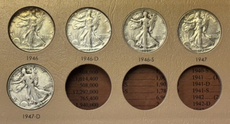 New Store Items 1916-1947-D WALKING LIBERTY HALF DOLLAR 65 COIN COMPLETE SET, DANSCO, MOSTLY VG+
