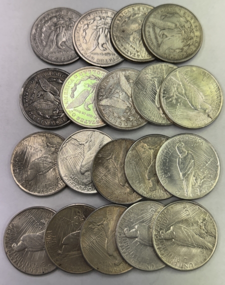 Morgan Dollars 1884-1926 WHOLESALE LOT OF 19 MORGAN & PEACE DOLLARS – DECENT MIXED CIRCULATED