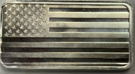 Bullion SILVER 10 TROY OZ .999 FINE SILVER STRUCK BAR, UNITED STATES FLAG DESIGN