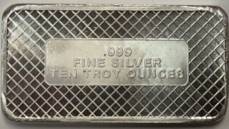 Bullion SILVER 10 TROY OZ .999 FINE SILVER STRUCK BAR, UNITED STATES FLAG DESIGN