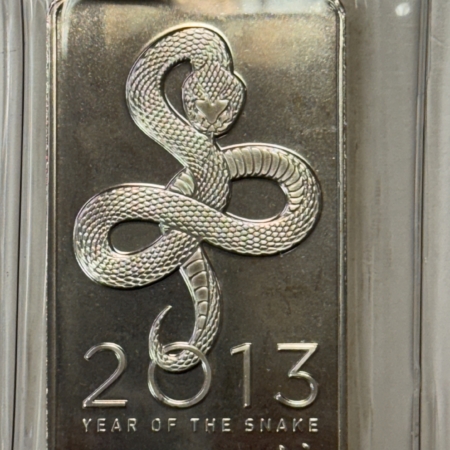Bullion 2013 SILVER 10 TROY OZ .999 FINE SILVER STRUCK BAR, YEAR OF THE SNAKE, SEALED