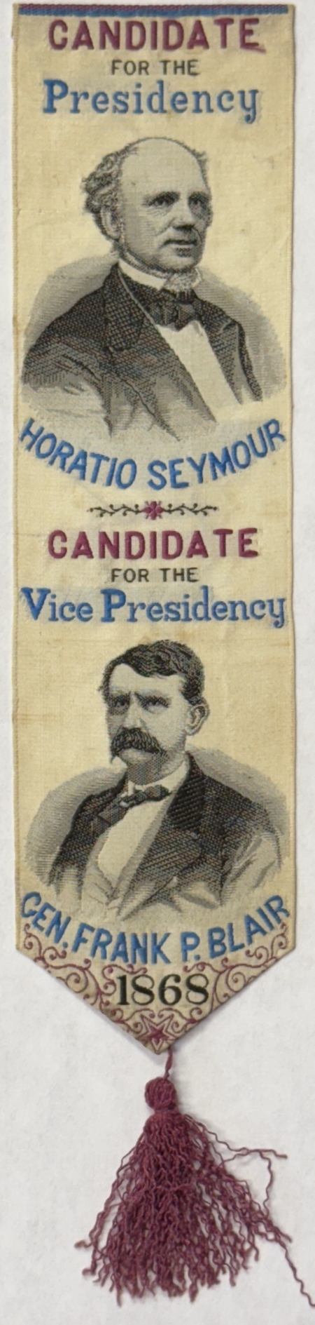 New Store Items 6″ x 1 5/8″ 1868 SEYMOUR-BLAIR WOVEN SILK CAMPAIGN RIBBON-“DEAD MINT” AS MADE!
