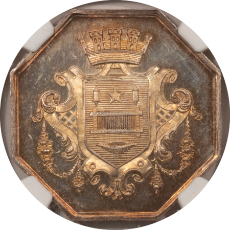 Exonumia UNDATED DATED FRANCE SILVER JETON, 37MM, ROUBAIX – COMMERCE – NGC MS-64, PRETTY!