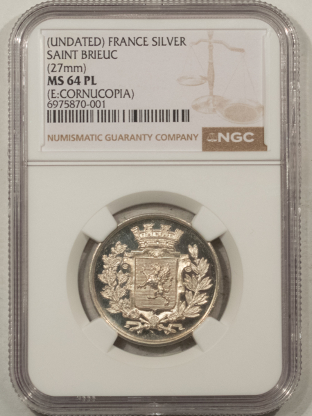 Exonumia UNDATED DATED FRANCE SILVER JETON, 27MM, SAINT BRIEUC E: CORNUCOPIA NGC MS-64 PL