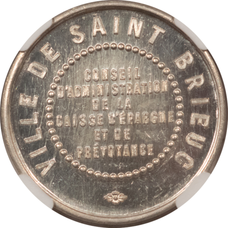 Exonumia UNDATED DATED FRANCE SILVER JETON, 27MM, SAINT BRIEUC E: CORNUCOPIA NGC MS-64 PL