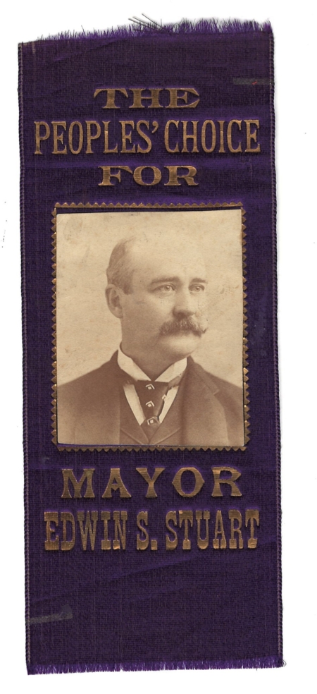 New Store Items 1890 EDWIN STUART FOR MAYOR (PHILADELPHIA) 2 1/2″ X 6 1/2″ SILK RIBBON W/ PHOTO