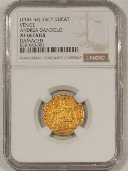 New Store Items 1343-54 VENICE ITALY GOLD DUCAT, ANDREA DANDOLO – NGC XF DETAILS DAMAGE, FR-1221