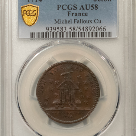 Exonumia FRANCE JETON, 1714 MICHEL FALLOUX CU, BEES/BEEHIVE, 28mm COPPER, PCGS AU-58