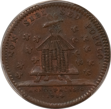 Exonumia FRANCE JETON, 1714 MICHEL FALLOUX CU, BEES/BEEHIVE, 28mm COPPER, PCGS AU-58