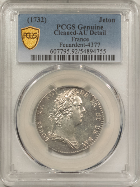 Exonumia FRANCE JETON, 1732 FEUARDENT-4377, LOUIS XV, 30mm SILVER, PCGS CLEANED-AU DETAIL