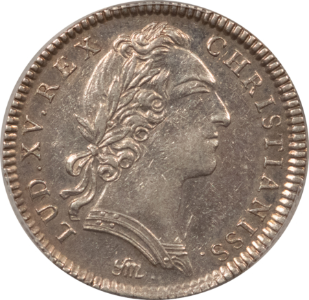 Exonumia FRANCE JETON 1745 EXTRAORDINAIRE DES GUERRES, 28mm SILVER, LOUIS XV, PCGS AU-50
