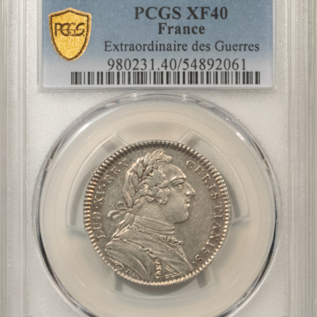 Exonumia FRANCE JETON 1751 EXTRAORINAIRE DES GUERRES, LOUIS XV, 28mm SILVER, PCGS XF-40