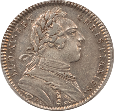 Exonumia FRANCE JETON 1751 EXTRAORINAIRE DES GUERRES, LOUIS XV, 28mm SILVER, PCGS XF-40