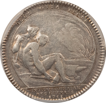 Exonumia FRANCE JETON 1751 EXTRAORINAIRE DES GUERRES, LOUIS XV, 28mm SILVER, PCGS XF-40