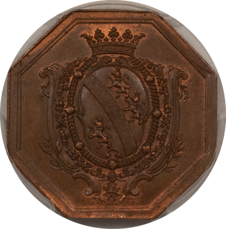 New Certified Coins FRANCE JETON 1758 FEUARDENT-5843 CU, 32mm COPPER OCTAGONAL, PCGS MS-64 BN