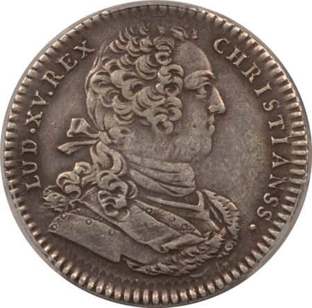 Exonumia FRANCE JETON 1758 ORDINAIRE DES GUERRES, LOIS XV, 29mm SILVER, PCGS XF DETAIL