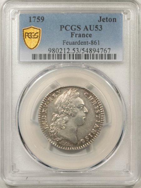Exonumia FRANCE JETON 1759 FEUARDENT-861, 29mm SILVER, PCGS AU-53