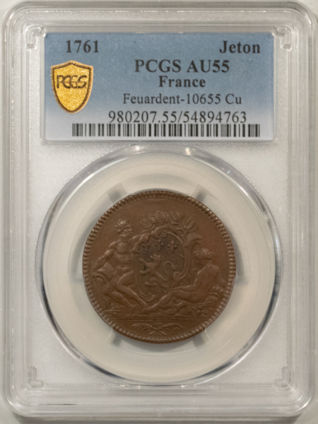 Exonumia FRANCE JETON 1761 FEUARDENT-10655 CU, 30mm COPPER, PCGS AU-55