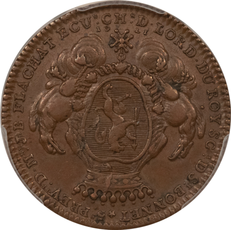 Exonumia FRANCE JETON 1761 FEUARDENT-10655 CU, 30mm COPPER, PCGS AU-55