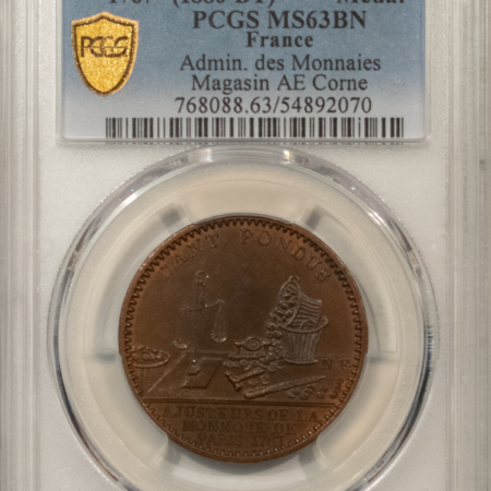 Exonumia FRANCE MEDAL 1767 ADMIN DES MONNAIES, MAGASIN AE CORNE, 30mm, PCGS MS-63 BN