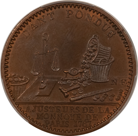 Exonumia FRANCE MEDAL 1767 ADMIN DES MONNAIES, MAGASIN AE CORNE, 30mm, PCGS MS-63 BN