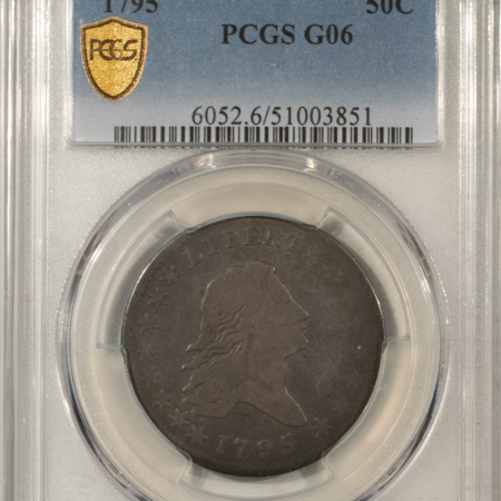Early Halves 1795 FLOWING HAIR HALF DOLLAR, 2 LEAVES – PCGS G-6, SUPER ORIGINAL & NICE!