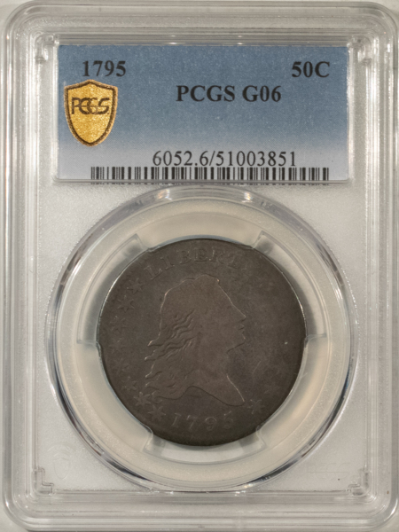 Early Halves 1795 FLOWING HAIR HALF DOLLAR, 2 LEAVES – PCGS G-6, SUPER ORIGINAL & NICE!