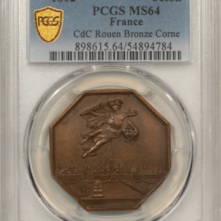 Exonumia FRANCE JETON 1802 CdC ROUEN BRONZE CORNE, 33mm BRONZE, PCGS MS-64
