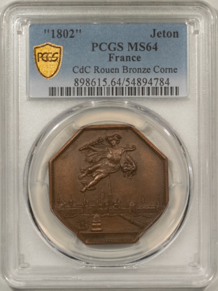 Exonumia FRANCE JETON 1802 CdC ROUEN BRONZE CORNE, 33mm BRONZE, PCGS MS-64