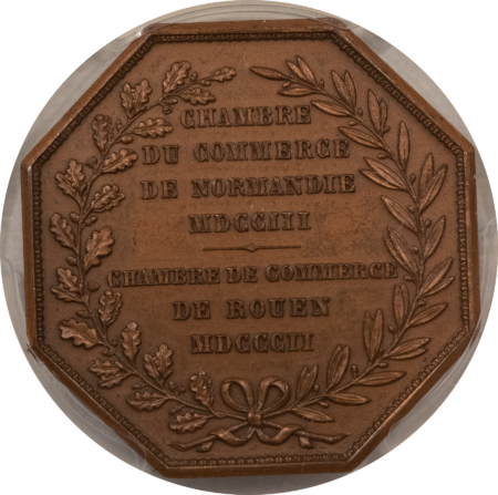 Exonumia FRANCE JETON 1802 CdC ROUEN BRONZE CORNE, 33mm BRONZE, PCGS MS-64