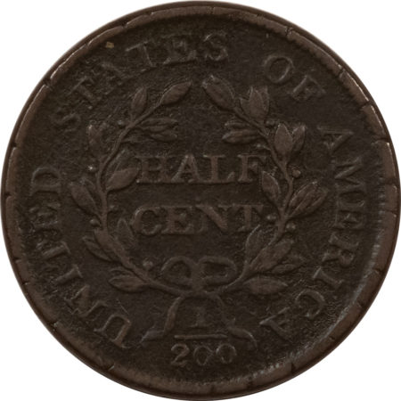 Draped Bust Half Cents 1805 DRAPED BUST HALF CENT, NO STEMS, SMALL 5 – DECENT CIRCULATED!