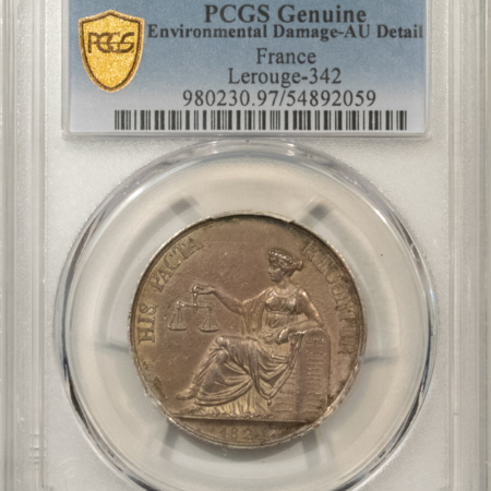 Exonumia FRANCE JETON 1824 LEROUGE-342, 30mm SILVER, PCGS AU DETAIL, ENVIROMENTAL DAMAGE