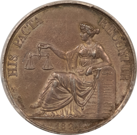 Exonumia FRANCE JETON 1824 LEROUGE-342, 30mm SILVER, PCGS AU DETAIL, ENVIROMENTAL DAMAGE