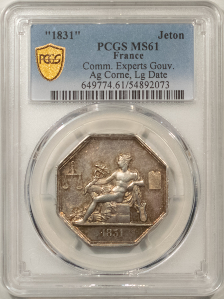 Exonumia FRANCE JETON, 1831 COMM. EXPERTS GOUV. AG  CORNE, LG DATE, PCGS MS-61; CHOICE!