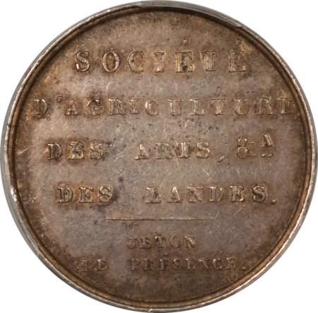 Exonumia FRANCE JETON, 1832-41 SOCIETY OF AGRICULTURE/ARTS LAMPE, 26mm SILVER, PCGS AU-58