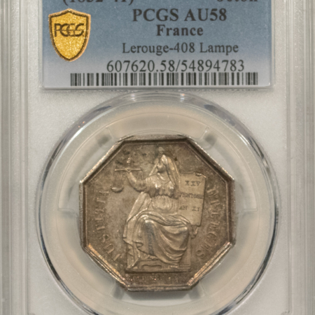 Exonumia FRANCE JETON, 1832-41 LEROUGE-408 LAMPE, 30mm SILVER, PCGS AU-58-LOOKS PL
