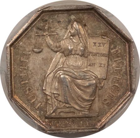 Exonumia FRANCE JETON, 1832-41 LEROUGE-408 LAMPE, 30mm SILVER, PCGS AU-58-LOOKS PL