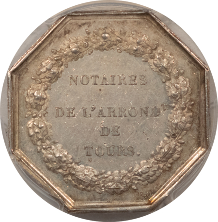 Exonumia FRANCE JETON 1832-41 LEROUGE-408 LAMPE, 30mm OCTAGONAL SILVER – PCGS MS-61!